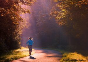 woman running on road